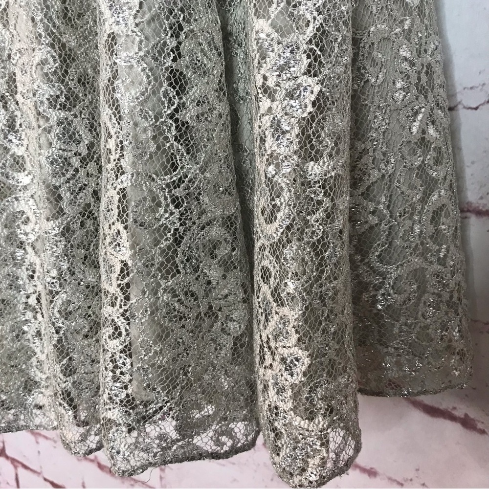 ADRIANNA PAPELL Silver Lace Overlay Fit & Flare Minidress Size 4 PETITE - Picture 13 of 16